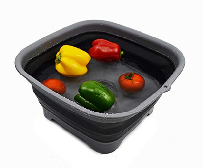 SAMMART 9.3L (2.46Gallon) Collapsible Dishpan with Draining Plug - Foldable Washing Basin - Portable Dish Washing Tub - Space Saving Kitchen Storage Tray