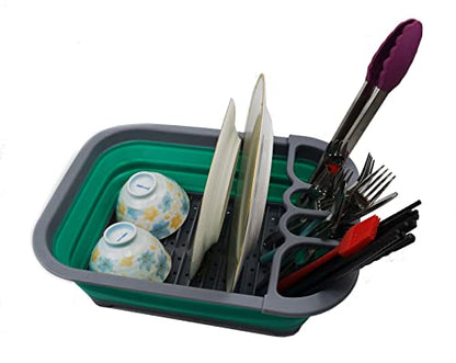 SAMMART Collapsible Dish Drainer with Drainer Board - Foldable Drying Rack Set - Portable Dinnerware Organizer - Space Saving Kitchen Storage Tray