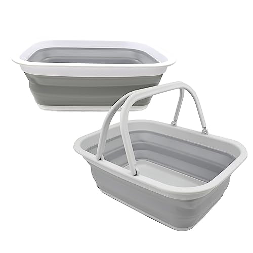 SAMMART 9.2L (2.37 gallons) Set of 2 Collapsible Tub & Basket - Portable Outdoor Picnic Basket/Crater - Foldable Shopping Bag - Space Saving Storage Container