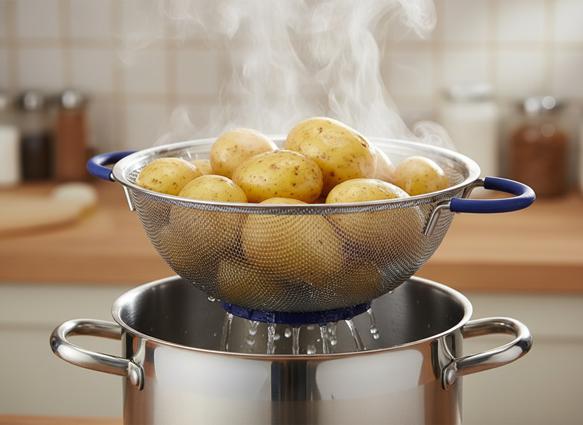 SAMMART Perforated Stainless Steel Sheet Colander with Handle - Strainer for Pasta, Noodle and Fruits