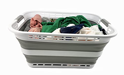 Collpasible Laundry Basket (42L Collapsible Laundry Basket with Holes (White/Grey))