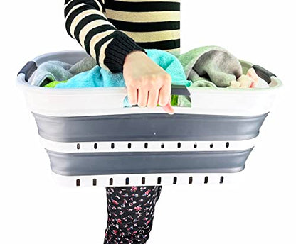 Collpasible Laundry Basket (21L Collapsible Laundry Basket with Holes (White/Grey))