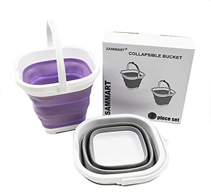 SAMMART 2.6L (0.68 Gallon) Super Mini Square Collapsible Plastic Bucket - Foldable Square Tub - Portable Fishing Water Pail - 2 Pieces Box Pack