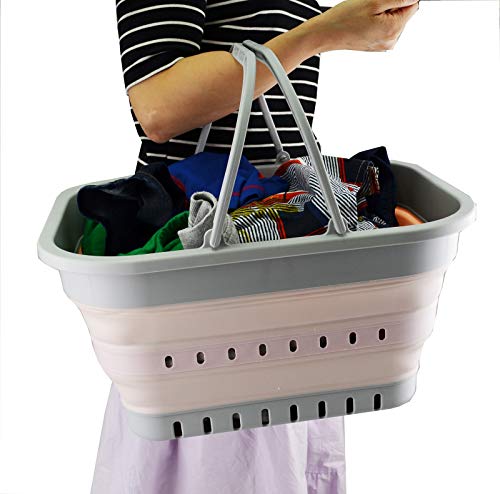SAMMART 19L (5 Gallon) Collapsible Tub with Handle - Portable Outdoor Picnic Basket/Crater - Foldable Shopping Bag - Space Saving Storage Container