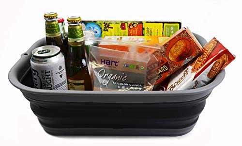 SAMMART 12L(3.17Gallon)+12L(3.17Gallon) Collapsible Tub with Handle & Collapsible Tub - Portable Outdoor Picnic Basket - Foldable Shopping Bag