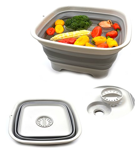 SAMMART 9.3L (2.46Gallon) Collapsible Dishpan with Draining Plug - Foldable Washing Basin - Portable Dish Washing Tub - Space Saving Kitchen Storage Tray