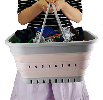 SAMMART 19L (5 Gallon) Collapsible Tub with Handle - Portable Outdoor Picnic Basket/Crater - Foldable Shopping Bag - Space Saving Storage Container