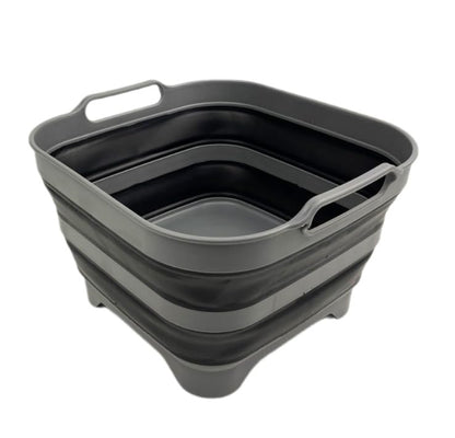 SAMMART 10L (2.64 Gallon) Collapsible Dishpan with Draining Plug-Foldable Washing Basin-Portable Dish Washing Tub-Space Saving Kitchen Storage Tray for Camping & RV