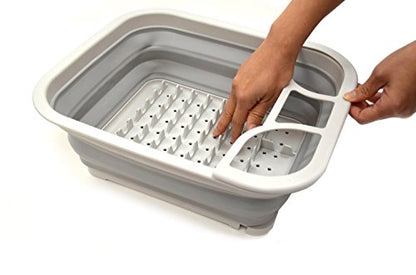 SAMMART Collapsible Dish Drainer with Drainer Board - Foldable Drying Rack Set - Portable Dinnerware Organizer - Space Saving Kitchen Storage Tray