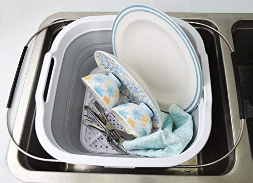 SAMMART 12L (3.17 Gallon) Expandable & Collapsible Dish Drainer-Foldable Drying Rack-Portable Dinnerware Organizer-Space Saving Kitchen Storage Tray