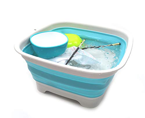 SAMMART 9.3L (2.46Gallon) Collapsible Dishpan with Draining Plug - Foldable Washing Basin - Portable Dish Washing Tub - Space Saving Kitchen Storage Tray