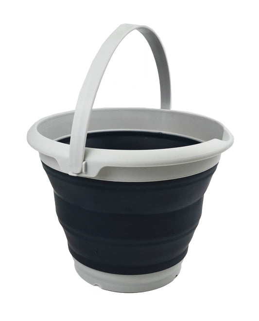 SAMMART Collapsible Plastic Bucket - Foldable Tub - Portable Fishing Water Pail - Space Saving Outdoor Waterpot (Grey/Slate Grey, 8.5L Round)