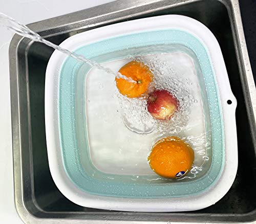 SAMMART 9.3L (2.46Gallon) Collapsible Dishpan with Draining Plug - Foldable Washing Basin - Portable Dish Washing Tub - Space Saving Kitchen Storage Tray