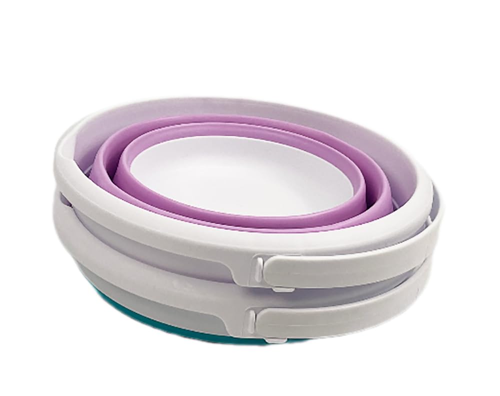 SAMMART Collapsible Plastic Bucket - Foldable Round Tub with Handle - Pop Up Saving (Ceramic Blue+Pale Purple (Set of 2), 5.5L)