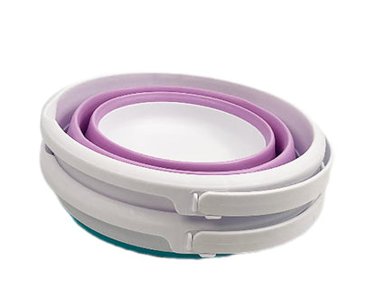 SAMMART Collapsible Plastic Bucket - Foldable Round Tub with Handle - Pop Up Saving (Ceramic Blue+Pale Purple (Set of 2), 5.5L)