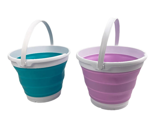 SAMMART Collapsible Plastic Bucket - Foldable Round Tub with Handle - Pop Up Saving (Ceramic Blue+Pale Purple (Set of 2), 10L)