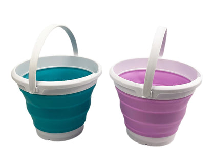 SAMMART Collapsible Plastic Bucket - Foldable Round Tub with Handle - Pop Up Saving (Ceramic Blue+Pale Purple (Set of 2), 5.5L)