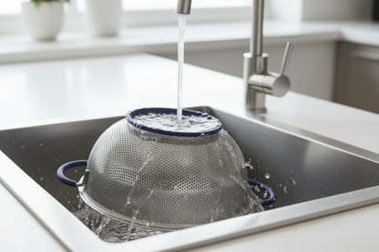 SAMMART Perforated Stainless Steel Sheet Colander with Handle - Strainer for Pasta, Noodle and Fruits