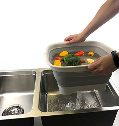 SAMMART 9.3L (2.46Gallon) Collapsible Dishpan with Draining Plug - Foldable Washing Basin - Portable Dish Washing Tub - Space Saving Kitchen Storage Tray