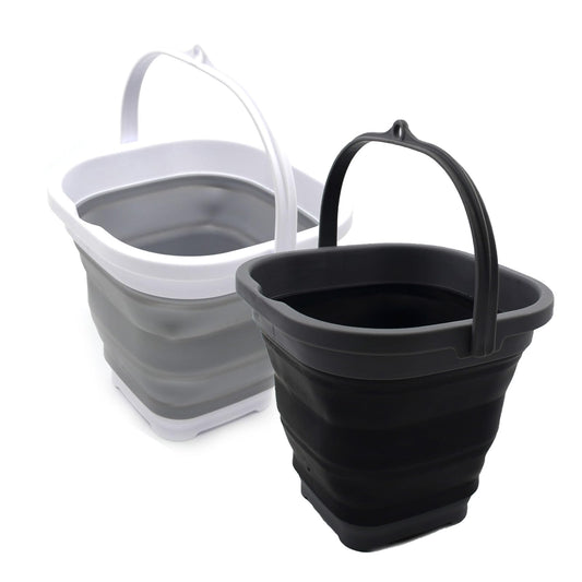 SAMMART Collapsible Plastic Bucket - Foldable Round Tub with Handle - Pop Up Saving (Grey+Black, 2.6L (Square))