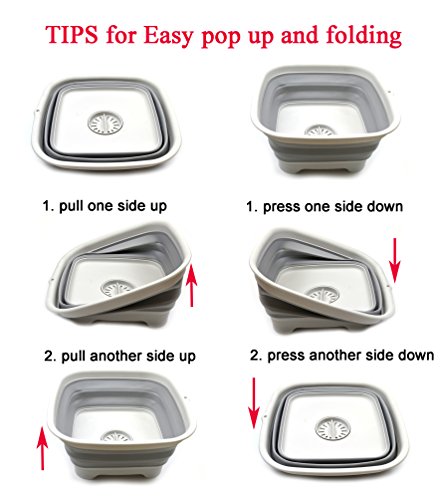 SAMMART 9.3L (2.46Gallon) Collapsible Dishpan with Draining Plug - Foldable Washing Basin - Portable Dish Washing Tub - Space Saving Kitchen Storage Tray