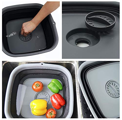 SAMMART 9.3L (2.46Gallon) Collapsible Dishpan with Draining Plug - Foldable Washing Basin - Portable Dish Washing Tub - Space Saving Kitchen Storage Tray