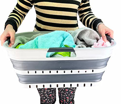 Collpasible Laundry Basket (21L Collapsible Laundry Basket with Holes (White/Grey))
