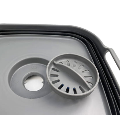 SAMMART 10L (2.64 Gallon) Collapsible Dishpan with Draining Plug-Foldable Washing Basin-Portable Dish Washing Tub-Space Saving Kitchen Storage Tray for Camping & RV