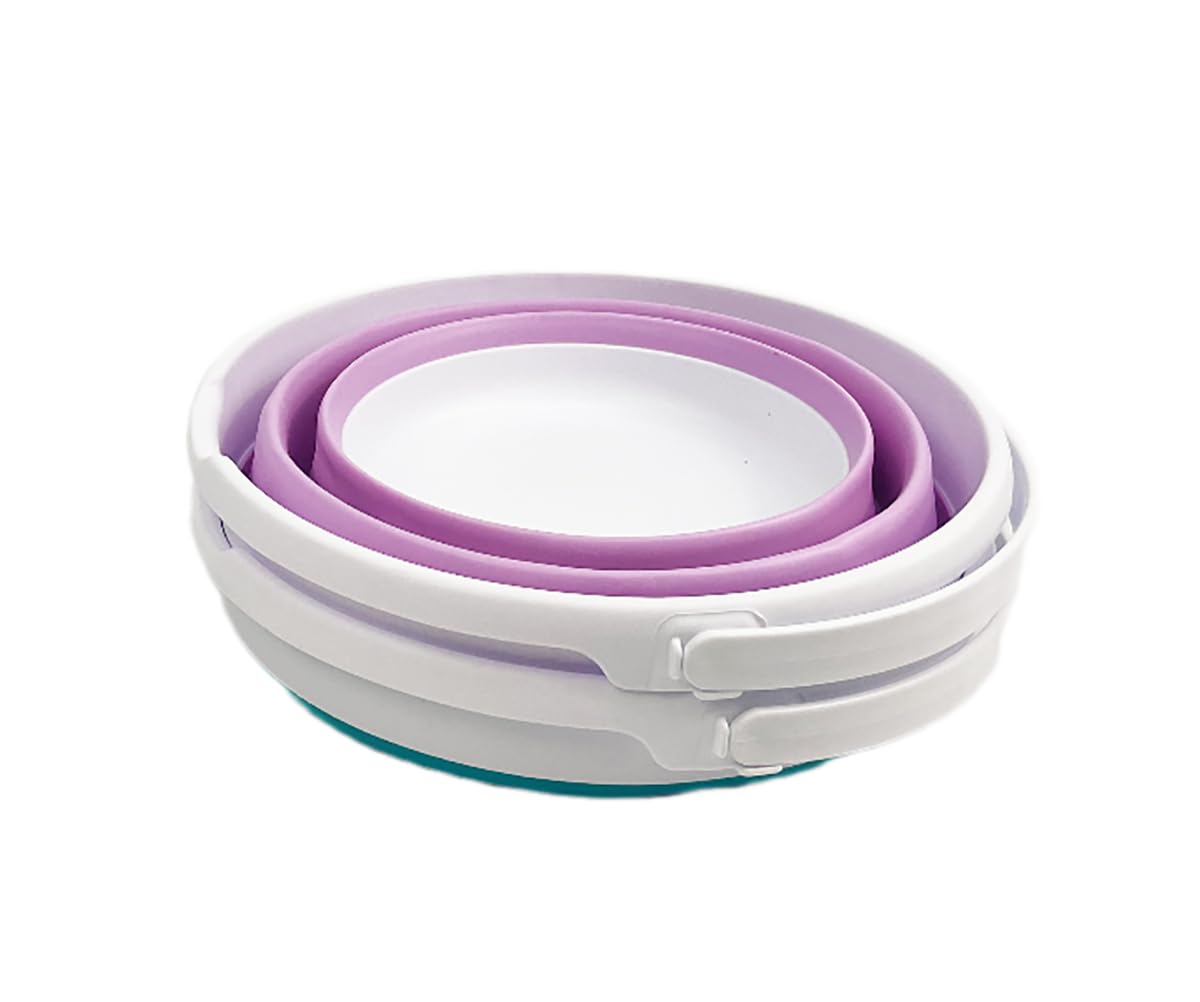 SAMMART Collapsible Plastic Bucket - Foldable Round Tub with Handle - Pop Up Saving (Ceramic Blue+Pale Purple (Set of 2), 10L)