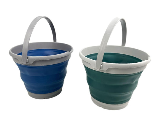 SAMMART Collapsible Plastic Bucket - Foldable Round Tub with Handle - Pop Up Saving (Mist Blue+Jade Crystal (Set of 2), 10L)