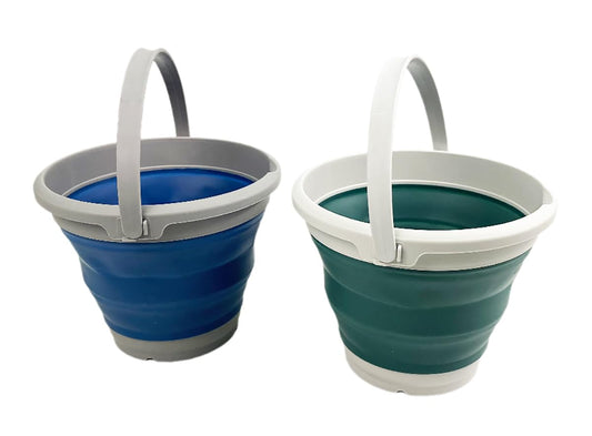 SAMMART Collapsible Plastic Bucket - Foldable Round Tub with Handle - Pop Up Saving (Mist Blue+Jade Crystal (Set of 2), 5.5L)