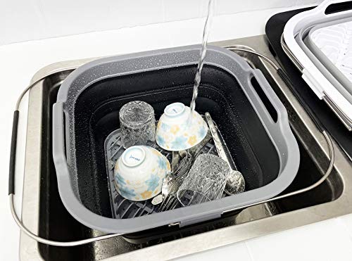 SAMMART 12L (3.17 Gallon) Expandable & Collapsible Dish Drainer-Foldable Drying Rack-Portable Dinnerware Organizer-Space Saving Kitchen Storage Tray