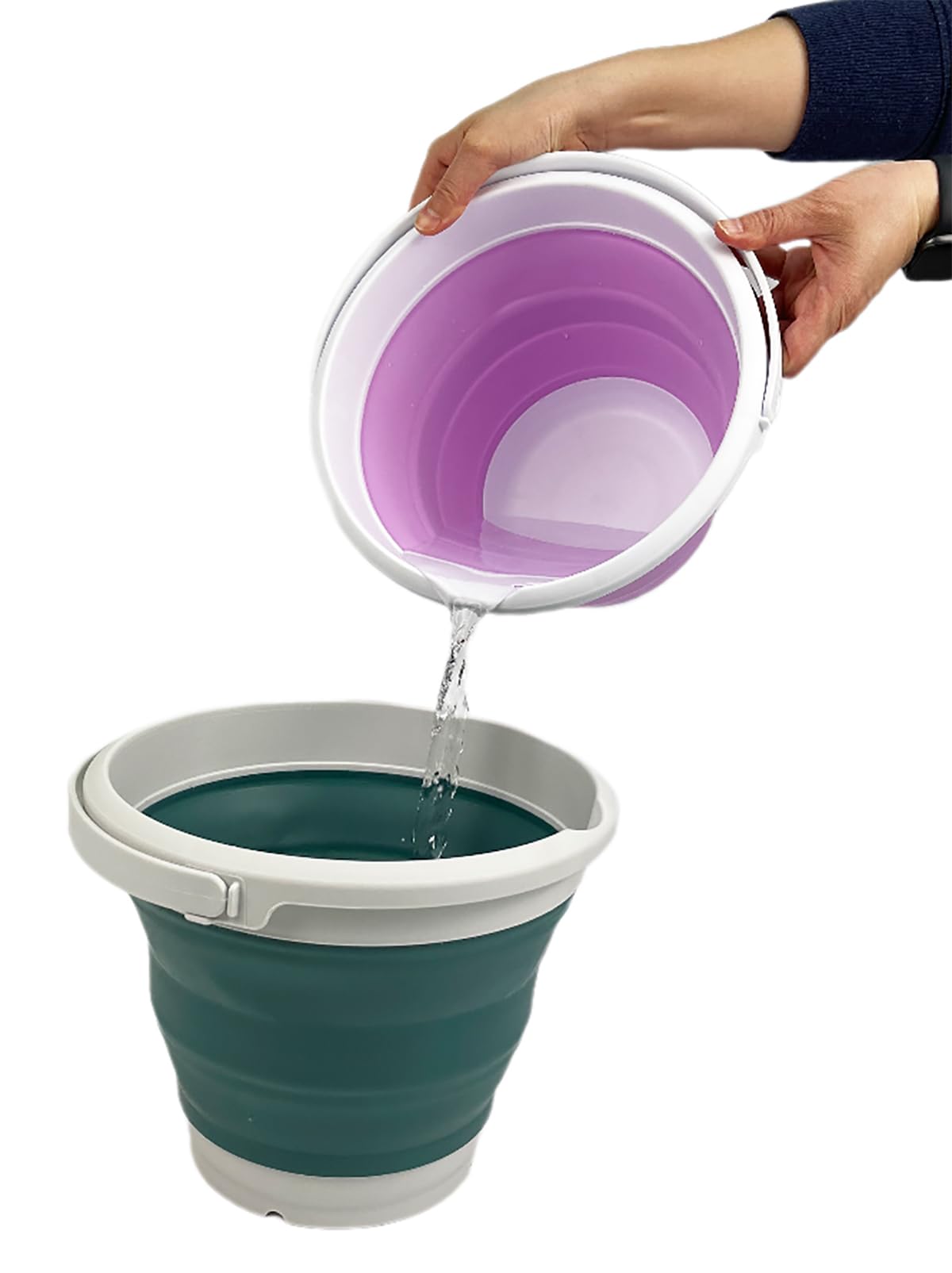 SAMMART Collapsible Plastic Bucket - Foldable Round Tub with Handle - Pop Up Saving (Mist Blue+Jade Crystal (Set of 2), 5.5L)