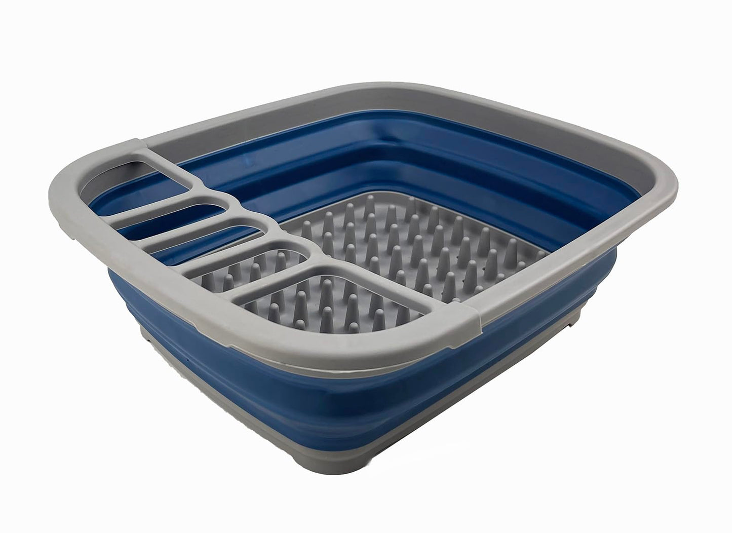 SAMMART 8L (2.11Gallons) Collapsible Plastic Dish Drainer - Foldable Drying Rack - Portable Dinnerware Organizer - Space Saving Kitchen Utensil Storage Tray (Grey/Mist Blue)