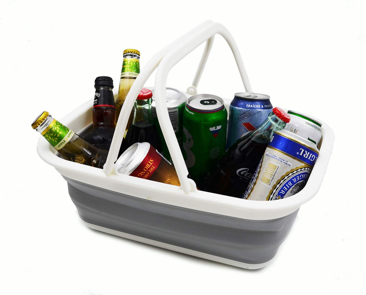 SAMMART 9.2L (2.37Gallon) Collapsible Tub with Handle - Portable Outdoor Picnic Basket/Crater - Foldable Shopping Bag - Space Saving Storage Container (2, White/Grey)