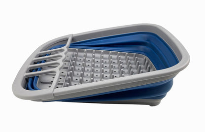 SAMMART 8L (2.11Gallons) Collapsible Plastic Dish Drainer - Foldable Drying Rack - Portable Dinnerware Organizer - Space Saving Kitchen Utensil Storage Tray (Grey/Mist Blue)