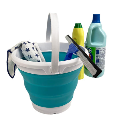 SAMMART Collapsible Plastic Bucket - Foldable Round Tub with Handle - Pop Up Saving (Ceramic Blue+Pale Purple (Set of 2), 5.5L)