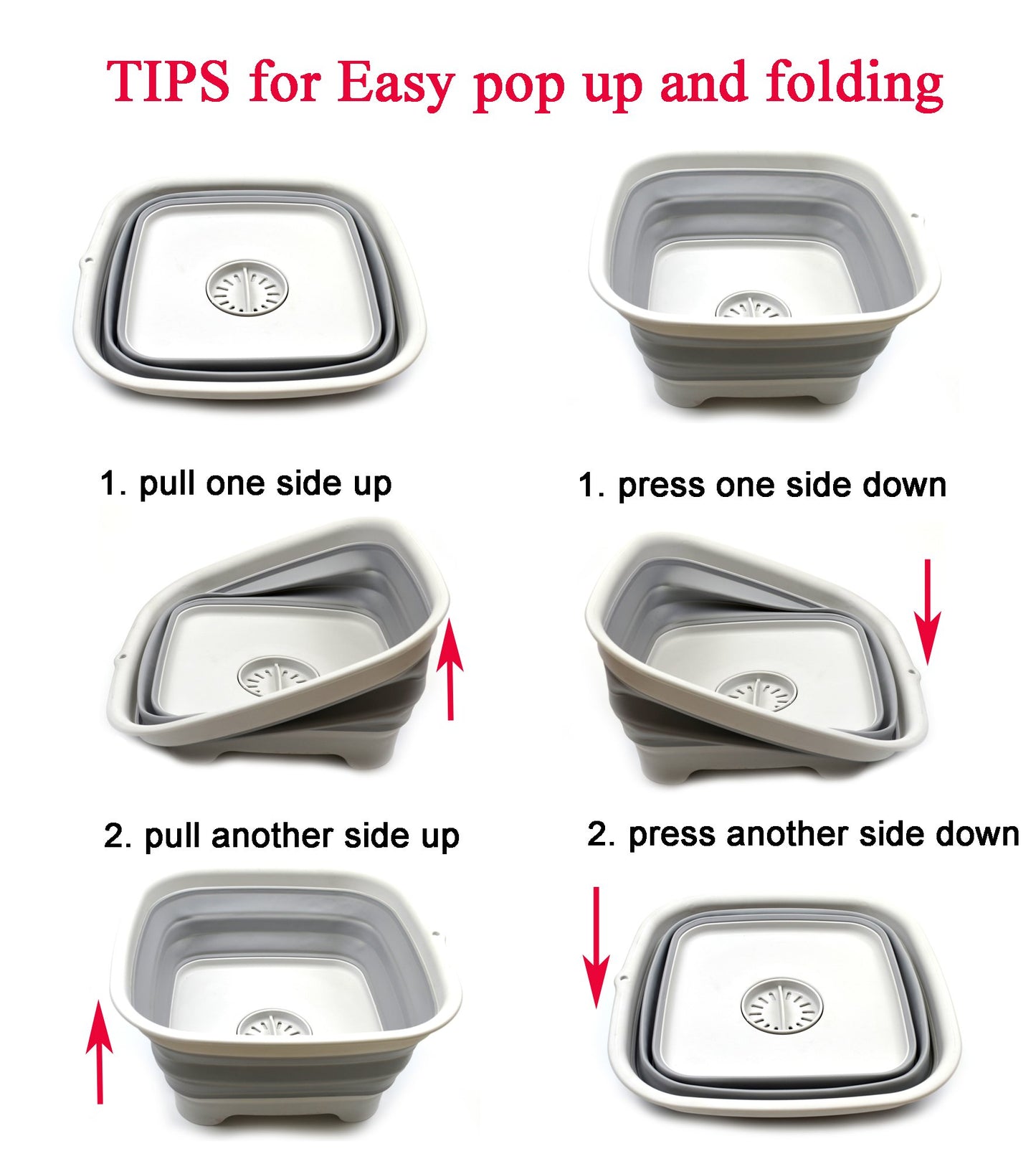 SAMMART 9.3L (2.46Gallon) Collapsible Dishpan with Draining Plug - Foldable Washing Basin - Portable Dish Washing Tub - Space Saving Kitchen Storage Tray