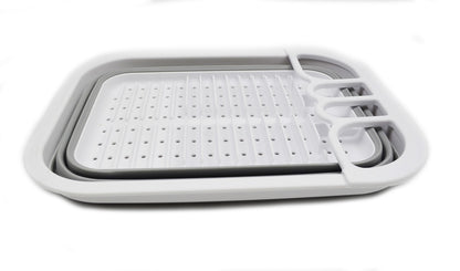 SAMMART Collapsible Dish Drainer with Drainer Board - Foldable Drying Rack Set - Portable Dinnerware Organizer - Space Saving Kitchen Storage Tray