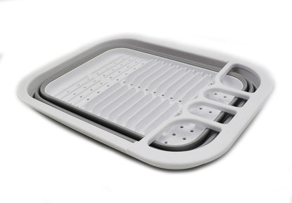 SAMMART Collapsible Dish Drainer with Drainer Board - Foldable Drying Rack Set - Portable Dinnerware Organizer - Space Saving Kitchen Storage Tray