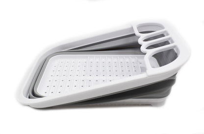 SAMMART Collapsible Dish Drainer with Drainer Board - Foldable Drying Rack Set - Portable Dinnerware Organizer - Space Saving Kitchen Storage Tray