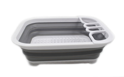 SAMMART Collapsible Dish Drainer with Drainer Board - Foldable Drying Rack Set - Portable Dinnerware Organizer - Space Saving Kitchen Storage Tray