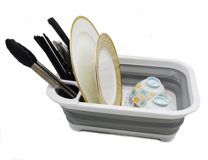 SAMMART Collapsible Dish Drainer with Drainer Board - Foldable Drying Rack Set - Portable Dinnerware Organizer - Space Saving Kitchen Storage Tray