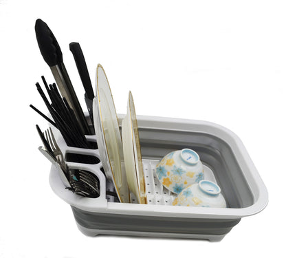 SAMMART Collapsible Dish Drainer with Drainer Board - Foldable Drying Rack Set - Portable Dinnerware Organizer - Space Saving Kitchen Storage Tray