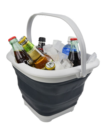 SAMMART 8.5L (2.2 gallon) Set of 2 Collapsible Square Handy Bucket  / Foldable SquareWater Pail / Portable Tub with Handle.  Size 31cm (Square)