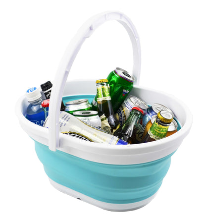 SAMMART Collapsible Plastic Basket with Handle 11L (2.9 Gallon) - Portable Outdoor Picnic Basket/Container - Foldable Basin for Washing Dishes, Camping, Hiking