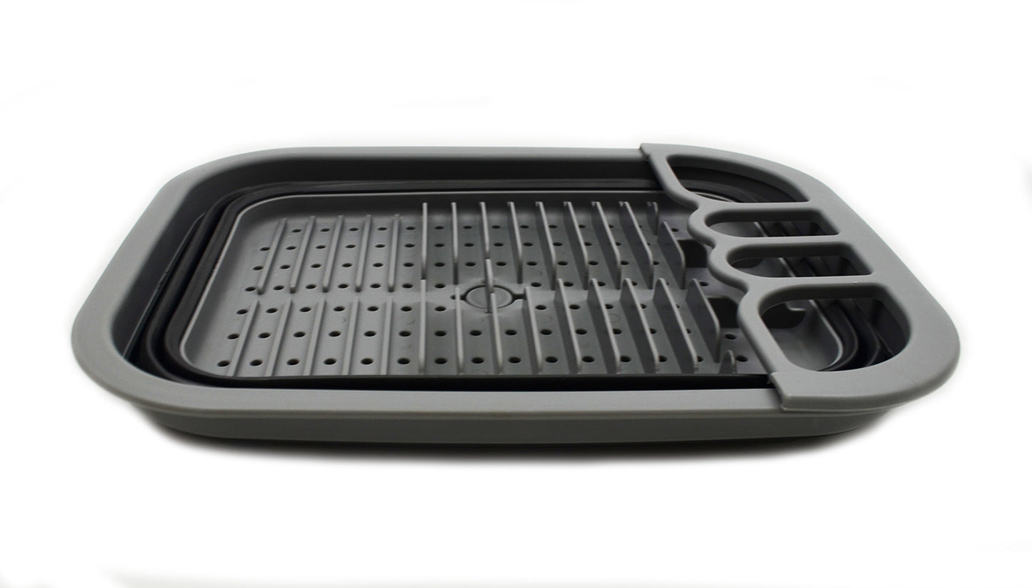 SAMMART Collapsible Dish Drainer with Drainer Board - Foldable Drying Rack Set - Portable Dinnerware Organizer - Space Saving Kitchen Storage Tray