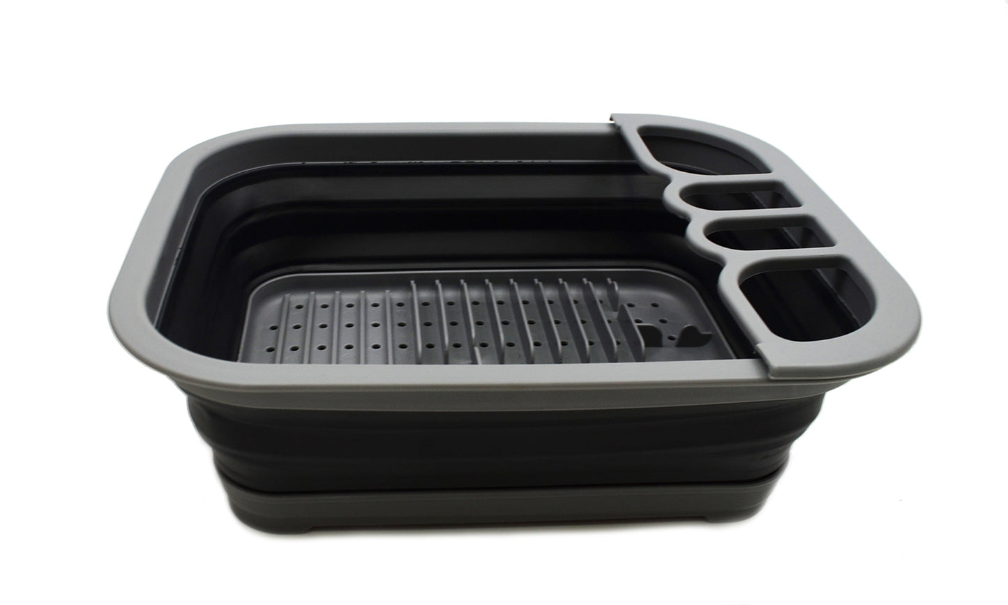 SAMMART Collapsible Dish Drainer with Drainer Board - Foldable Drying Rack Set - Portable Dinnerware Organizer - Space Saving Kitchen Storage Tray