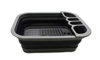 SAMMART Collapsible Dish Drainer with Drainer Board - Foldable Drying Rack Set - Portable Dinnerware Organizer - Space Saving Kitchen Storage Tray