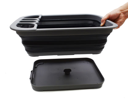 SAMMART Collapsible Dish Drainer with Drainer Board - Foldable Drying Rack Set - Portable Dinnerware Organizer - Space Saving Kitchen Storage Tray